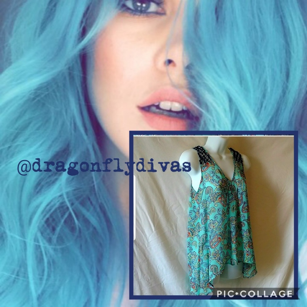 Daniel Rainn Boho Scarf Hem Chiffon Top